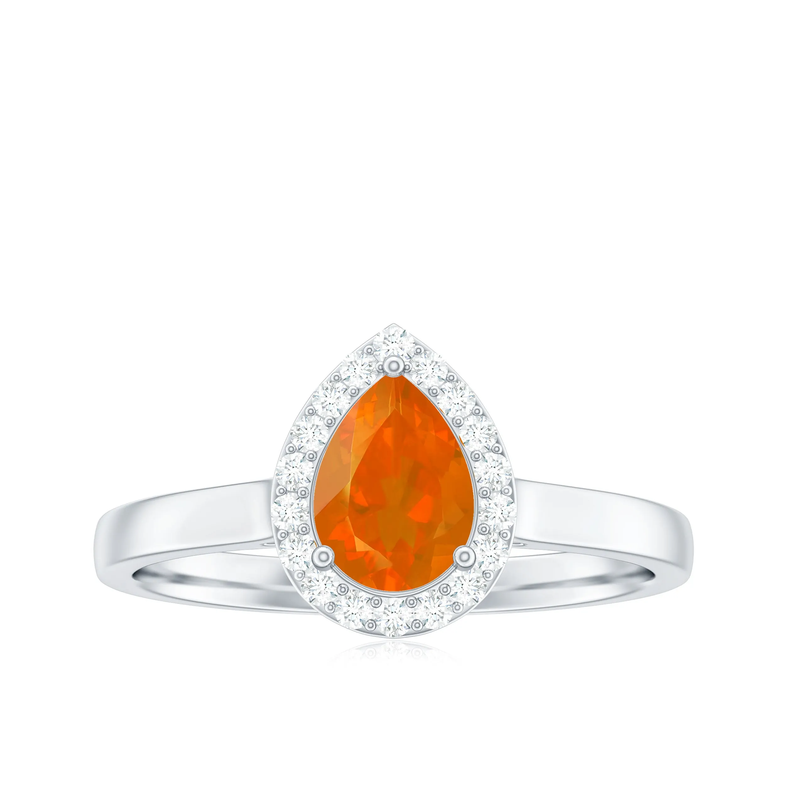 1 CT Teardrop Fire Opal Ring with Diamond Accent