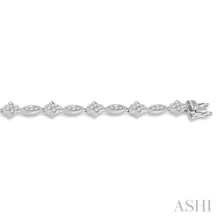 1 Ctw Marquise and Floral Link Diamond Bracelet in 14K White Gold