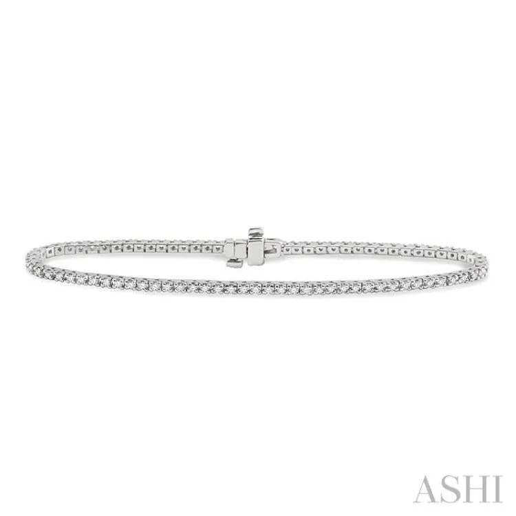 1 Ctw Square Shape Round Cut Diamond Tennis Bracelet in 14K White Gold