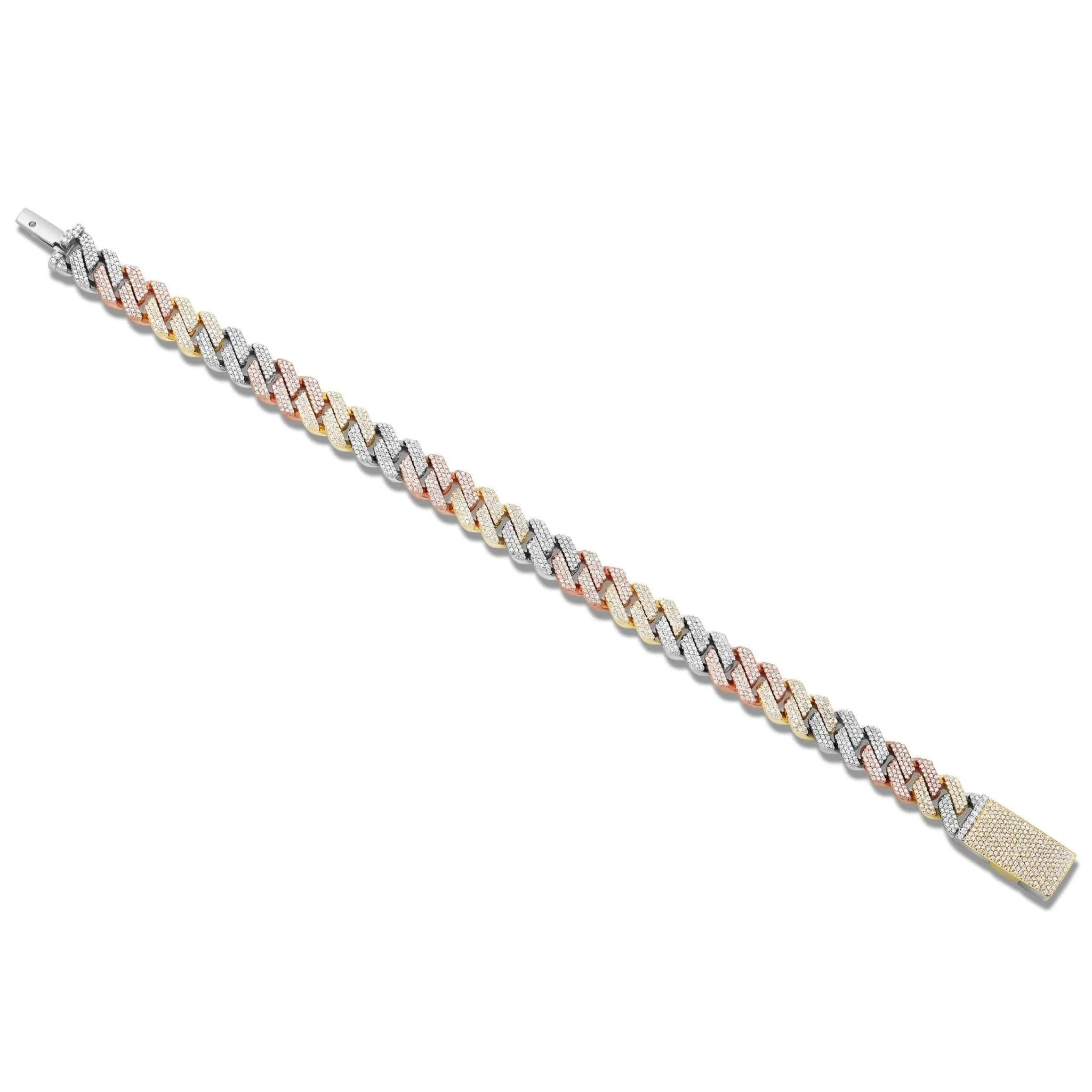 10K Gold Tri-Tone 1.76ct Diamond Cuban Bracelet