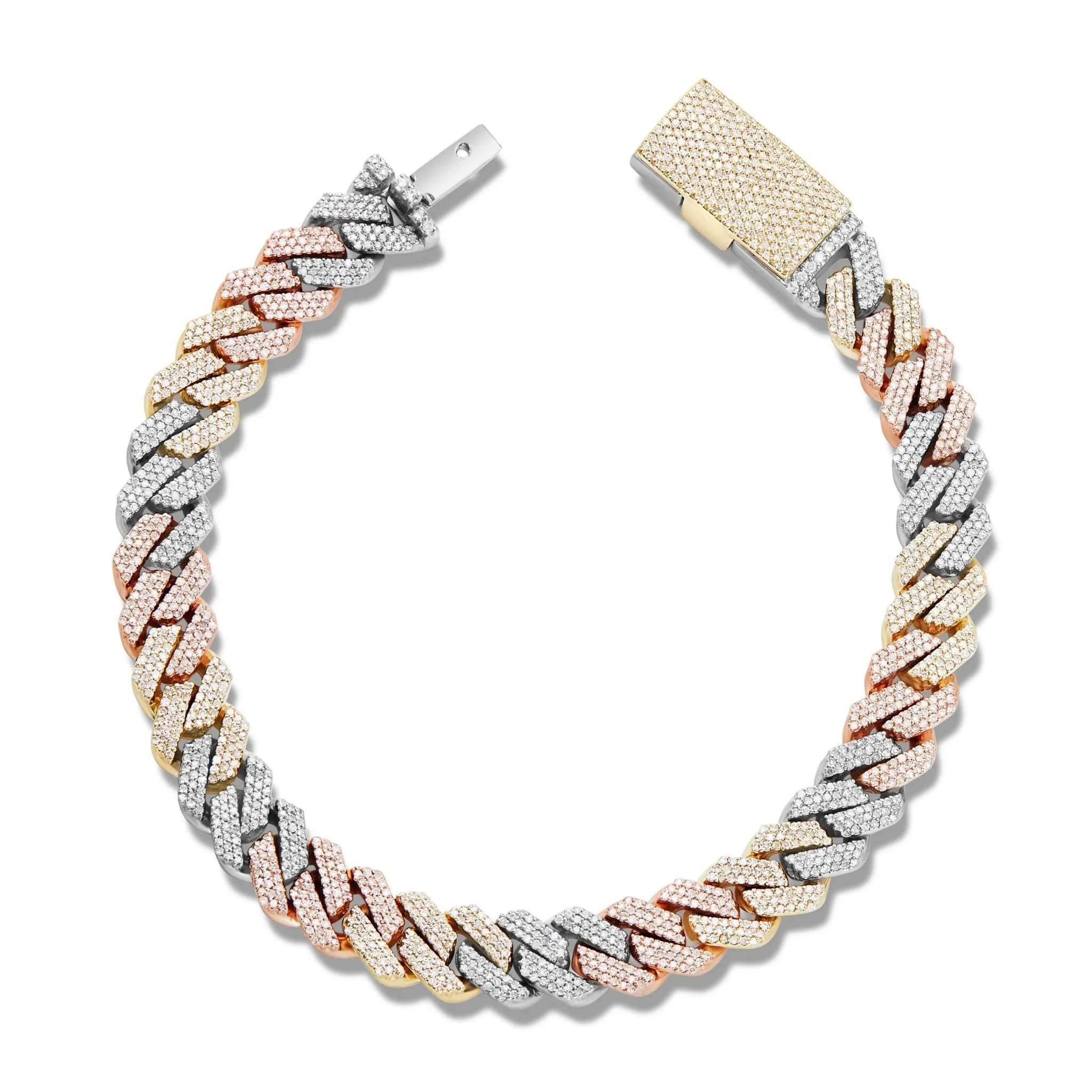 10K Gold Tri-Tone 1.76ct Diamond Cuban Bracelet