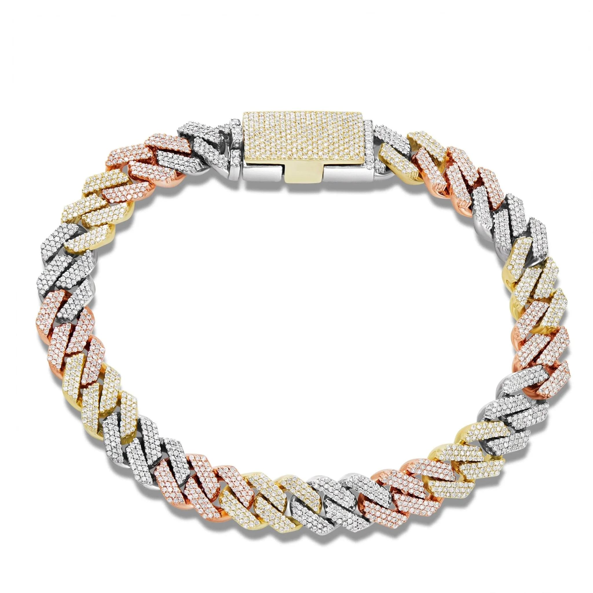 10K Gold Tri-Tone 1.76ct Diamond Cuban Bracelet