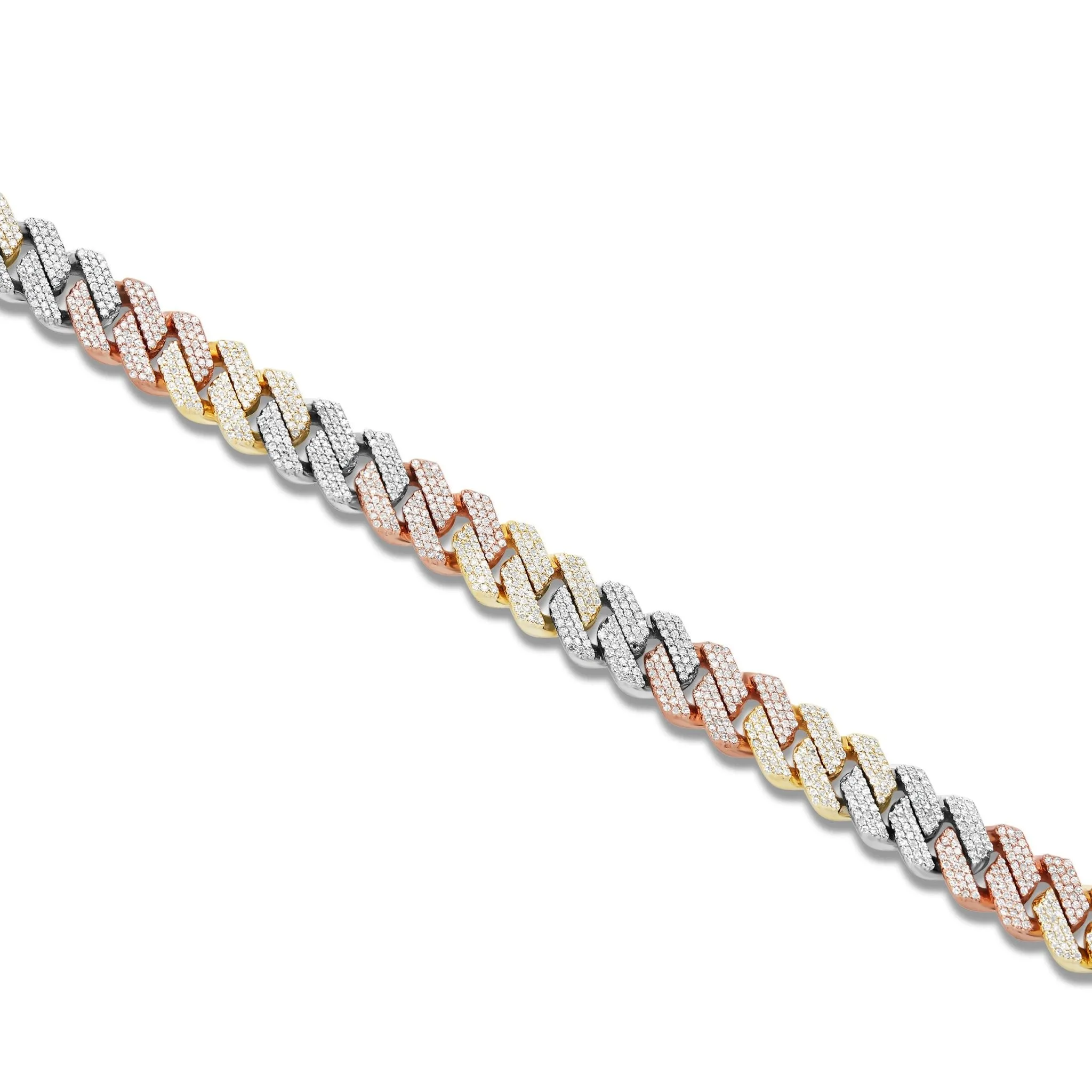 10K Gold Tri-Tone 1.76ct Diamond Cuban Bracelet