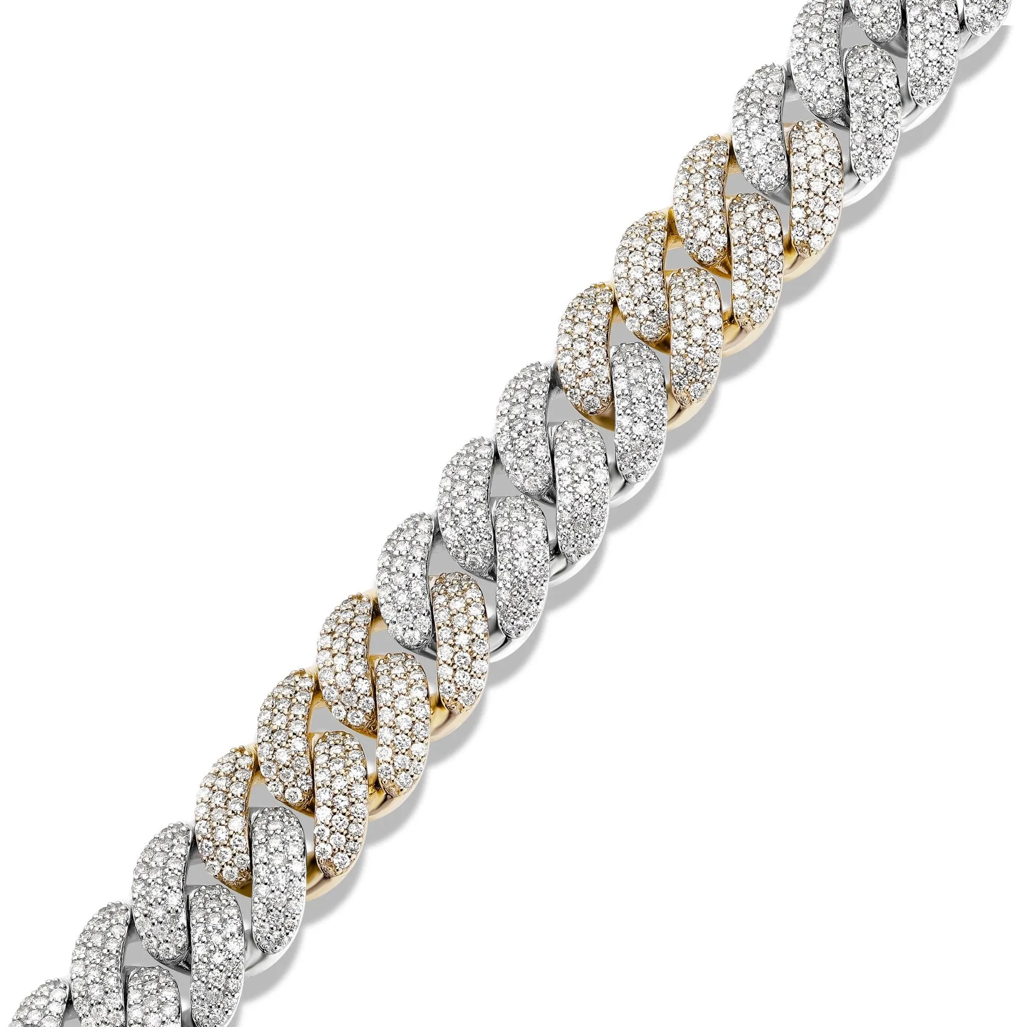 10K Gold Two Tone 19.5ct Prong set Diamond 10mm Cuban Bracelet