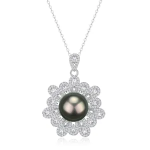 11-12mm Tahitian Pearl Floral Pendant Necklace