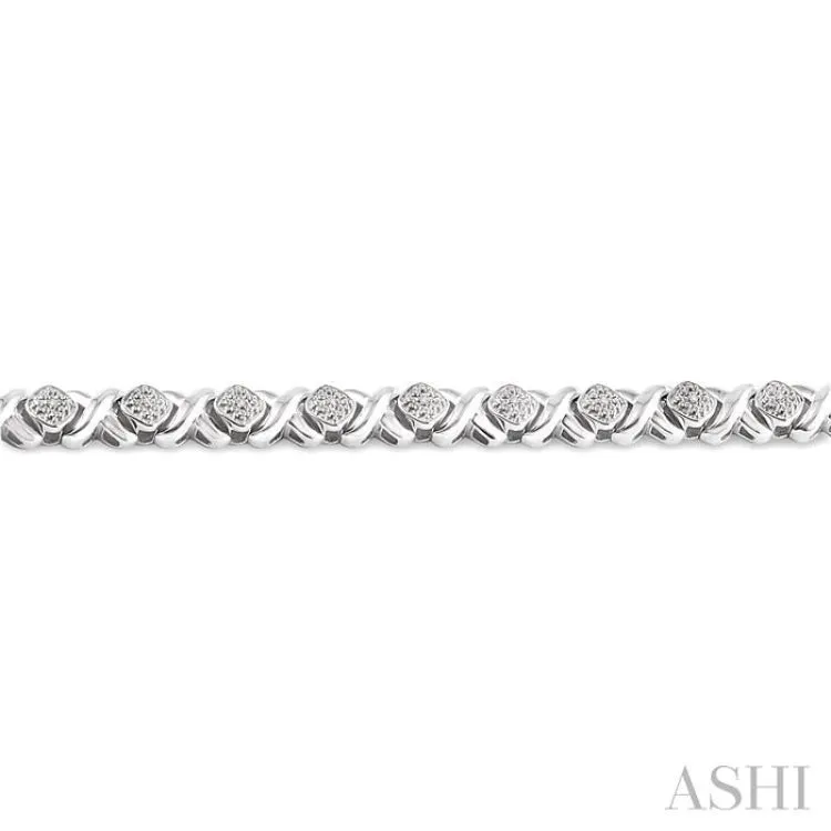 1/10 Ctw 'X' and SQ Single Cut Diamond Bracelet in Sterling Silver