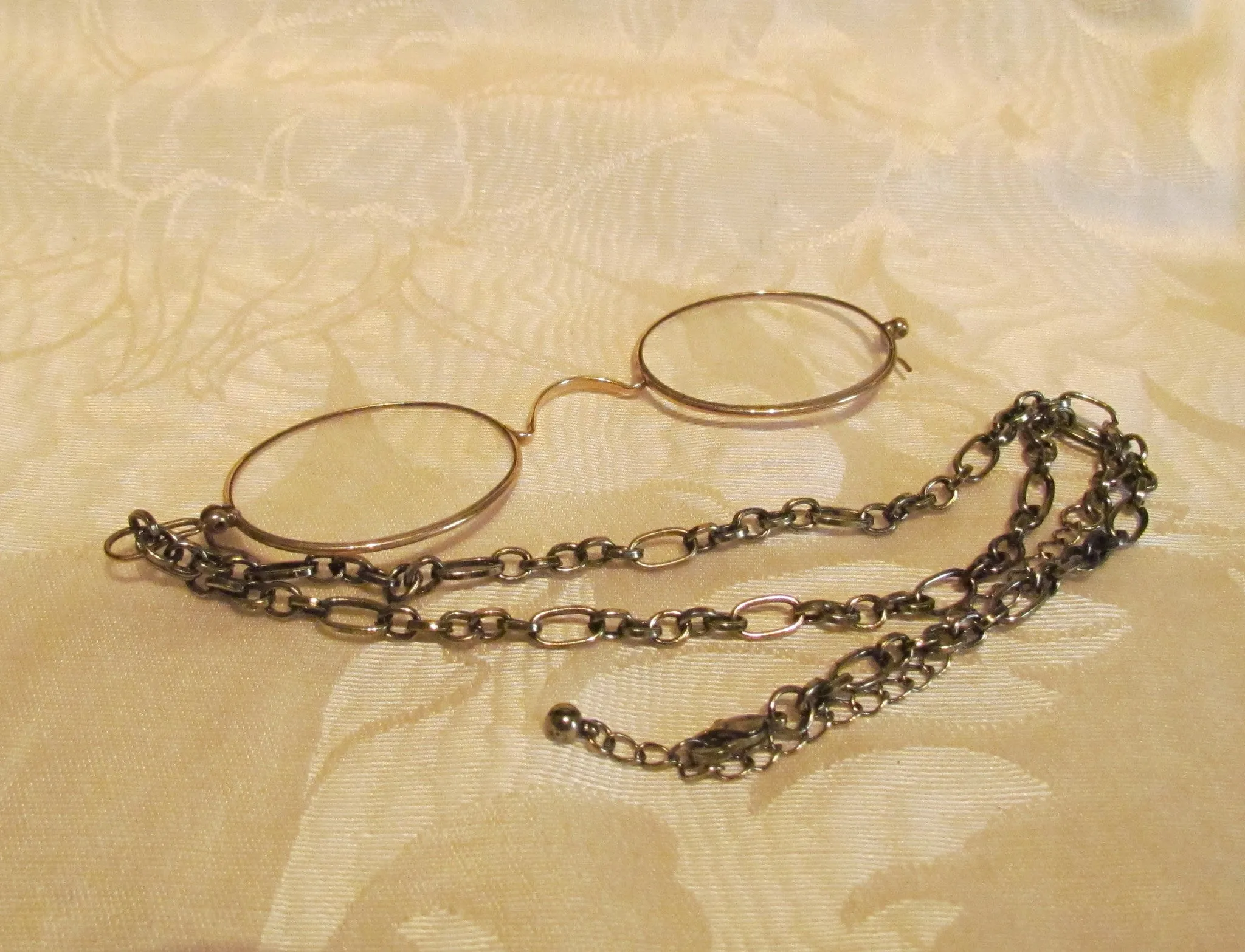 12Kt GF Pince Nez Eyeglasses Victorian Spectacles With Necklace And Case