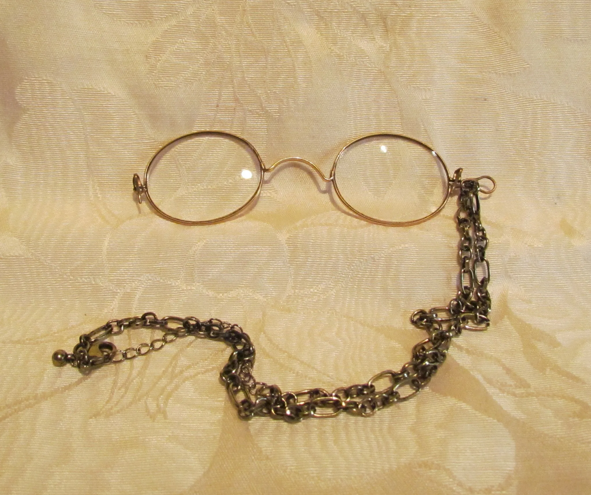 12Kt GF Pince Nez Eyeglasses Victorian Spectacles With Necklace And Case