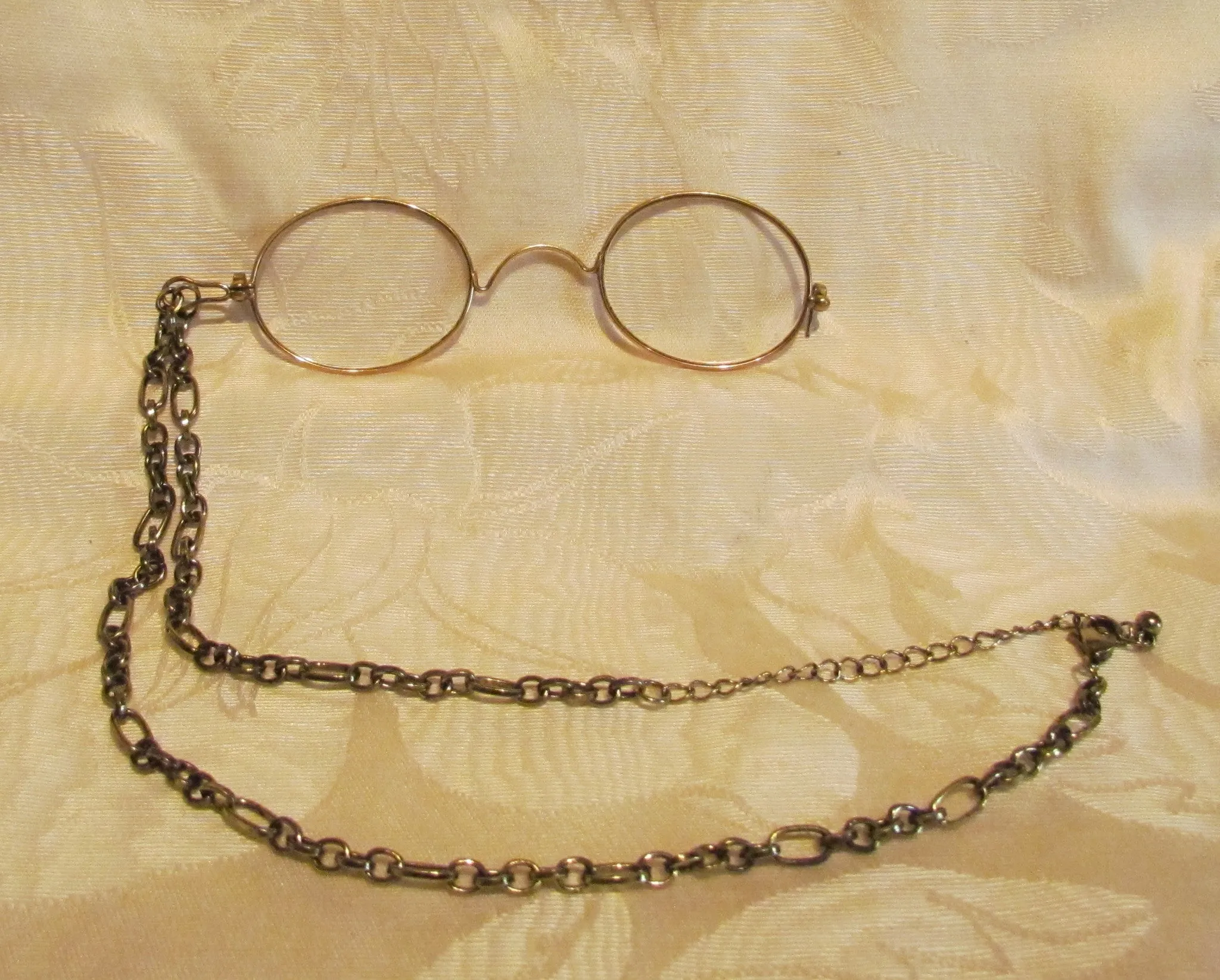 12Kt GF Pince Nez Eyeglasses Victorian Spectacles With Necklace And Case