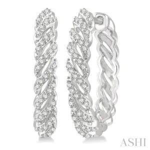 1/3 Ctw Open Twirl Round Cut Diamond Hoop Earring in 14K White Gold