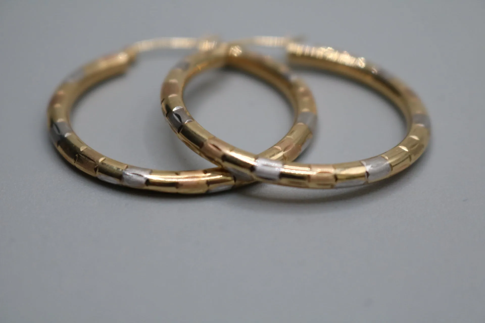 14K 3 Tone Hoop Style Pair Of Earrings