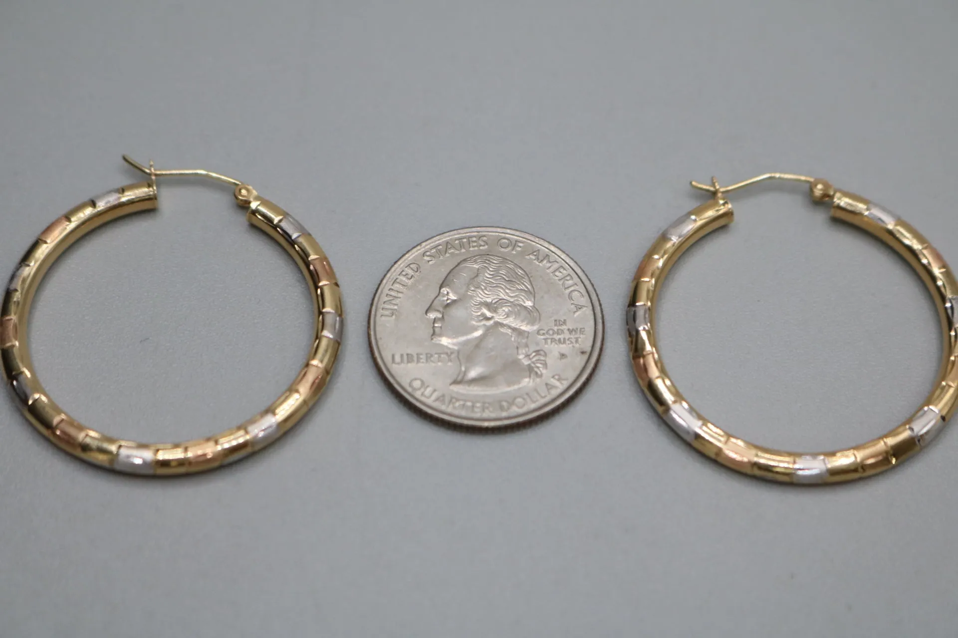 14K 3 Tone Hoop Style Pair Of Earrings