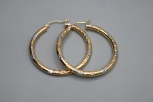 14K 3 Tone Hoop Style Pair Of Earrings