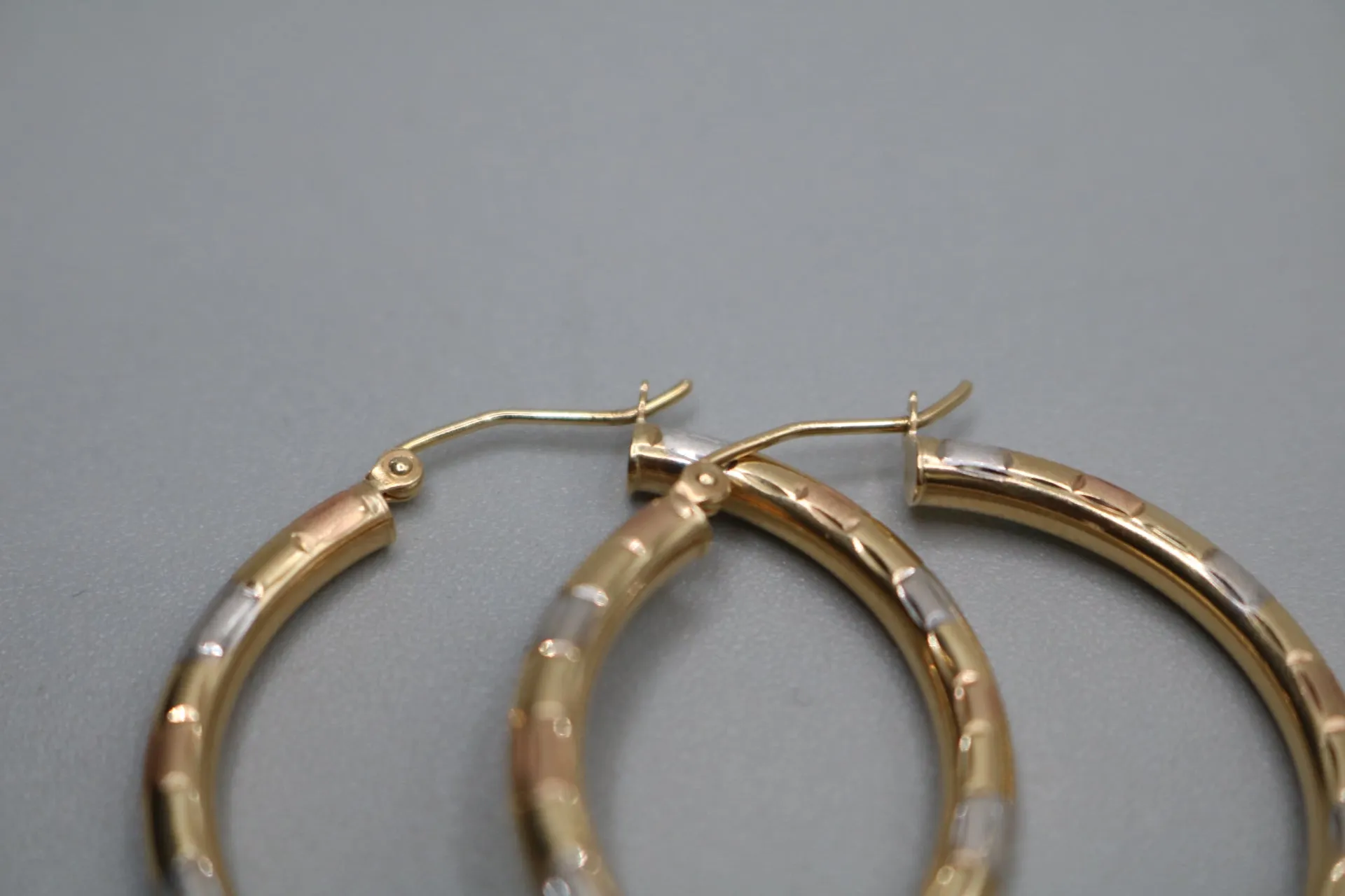 14K 3 Tone Hoop Style Pair Of Earrings