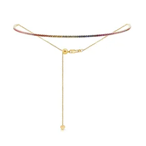 14k Gold & Multi-Sapphire Rainbow Adjustable Tennis Choker Necklace - 2.23ct