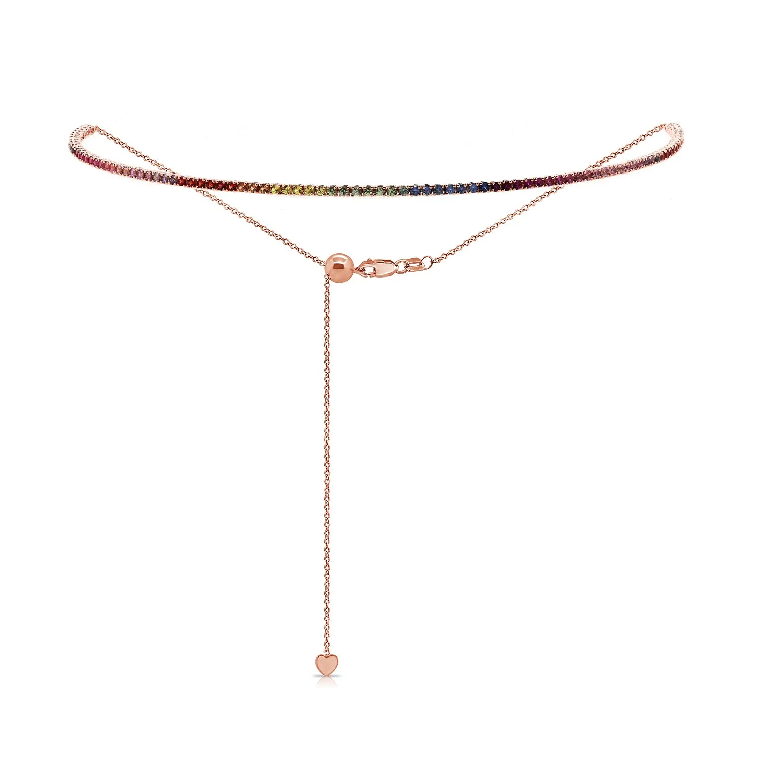 14k Gold & Multi-Sapphire Rainbow Adjustable Tennis Choker Necklace - 2.23ct