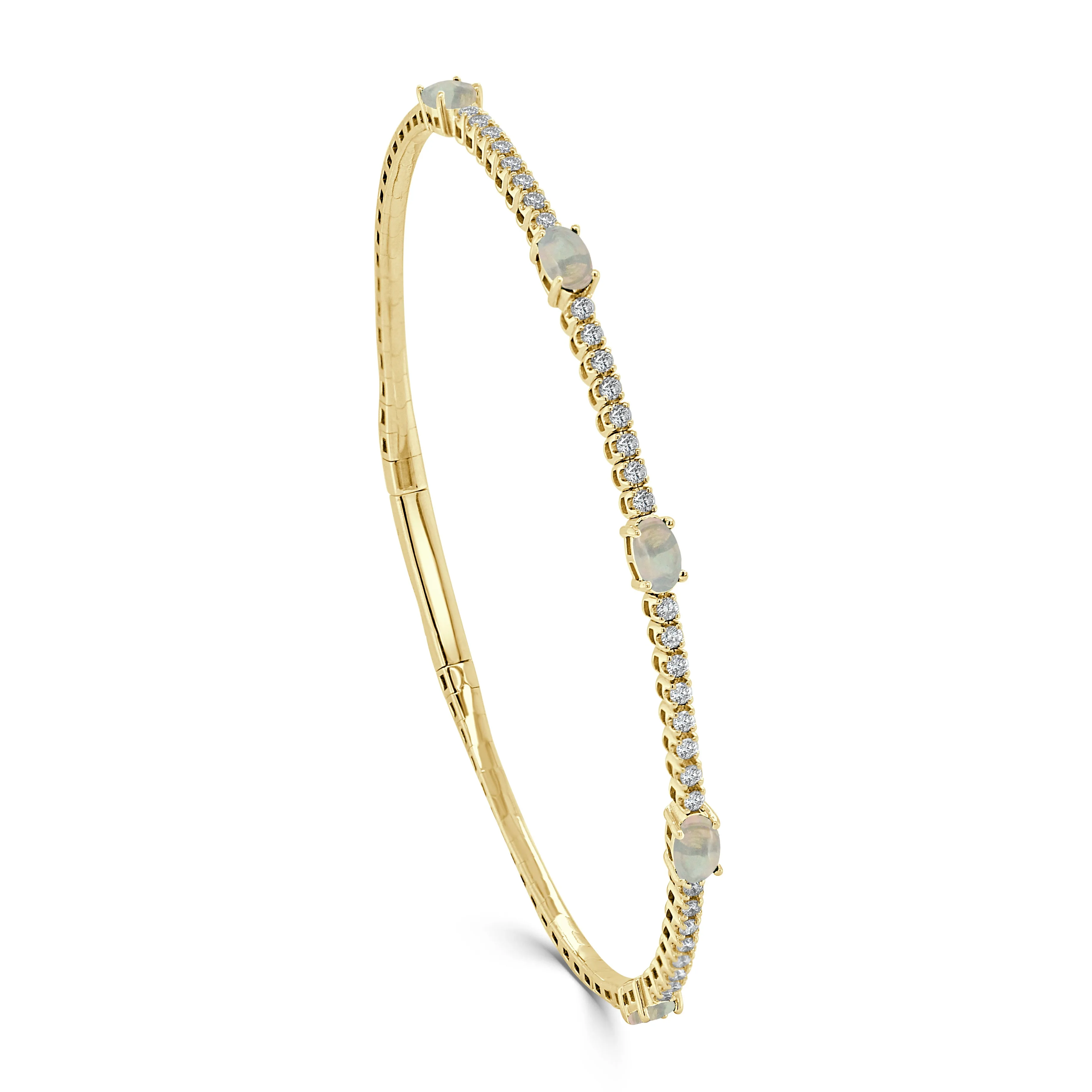 14k Gold Diamond & Opal Station Flexible Bangle