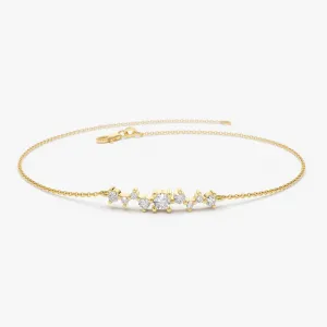 14K Gold Multi Diamond Cluster Bracelet