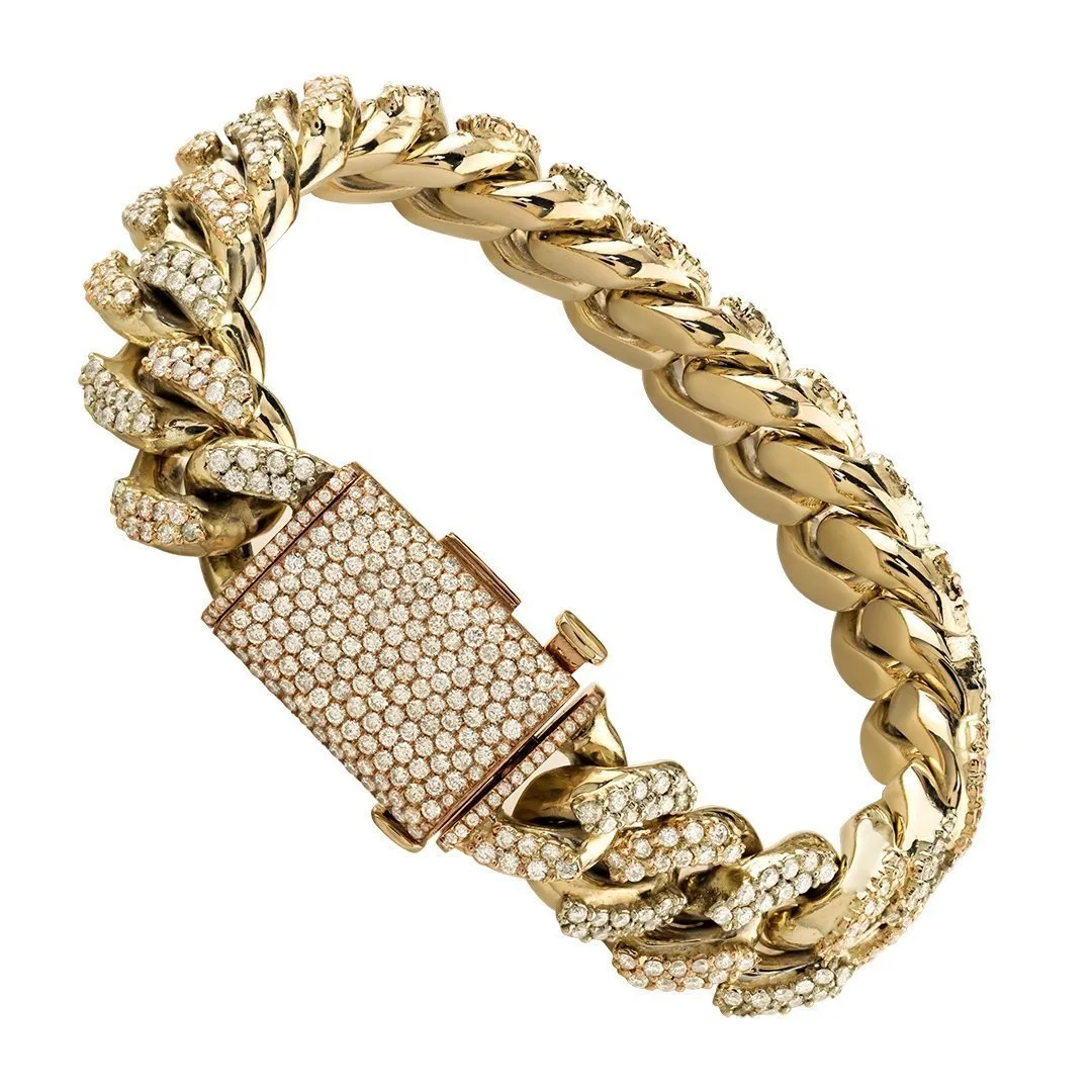 14k Gold Two Tone Diamond Miami Cuban Bracelet 11 Ctw