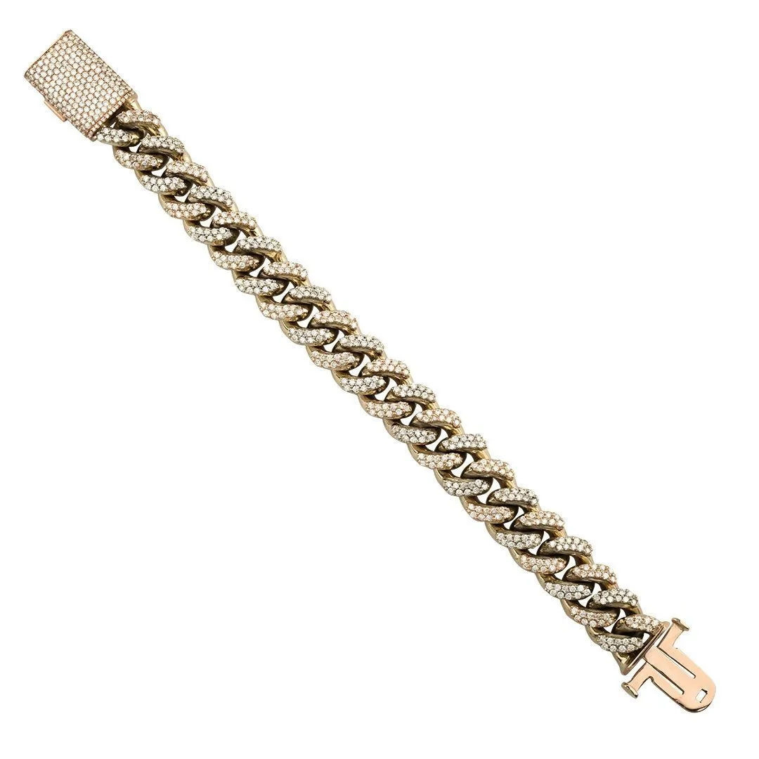 14k Gold Two Tone Diamond Miami Cuban Bracelet 11 Ctw