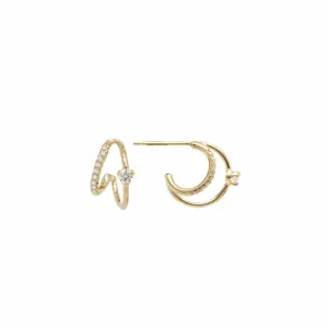 14k Pavé & Prong Diamond Double Wire Huggie Hoops