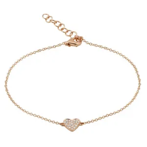 14K Rose Gold Dainty Diamond Heart Bracelet