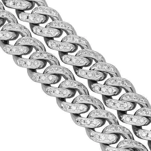 14K Solid White Gold Two Rows Mens Diamond Cuban Bracelet 8.50 Ctw