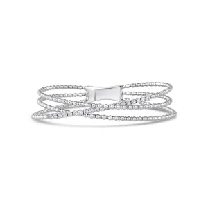 14K White Gold Open Three Layer Beaded Crossover Diamond Bracelet