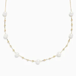 14K Yellow Gold 16" Pearl Station Necklace