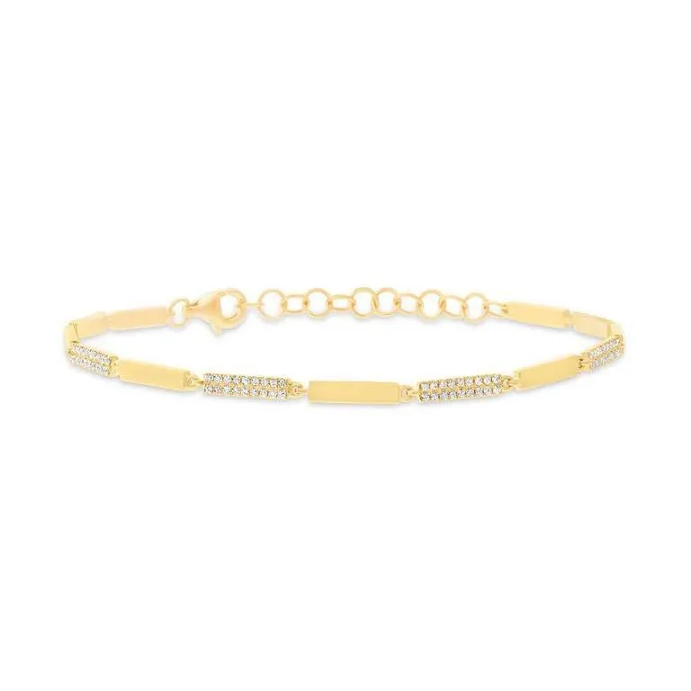 14K Yellow Gold Alternating Diamond Link Bracelet