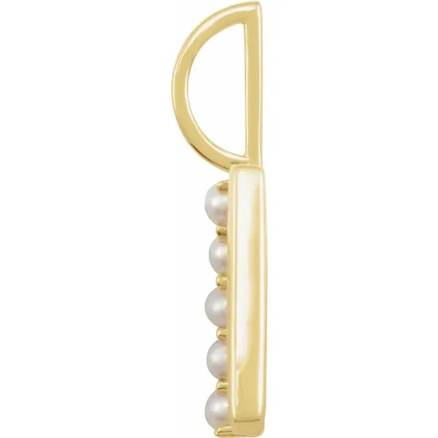 14K Yellow Gold Cultured White Pearl Initial R Charm/Pendant