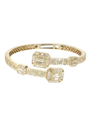 14K Yellow Gold Diamond Baguette Bangle Bracelet | 29 Grams | 3.29 Carats