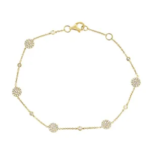 14K Yellow Gold Diamond Disc Bezel Station Bracelet