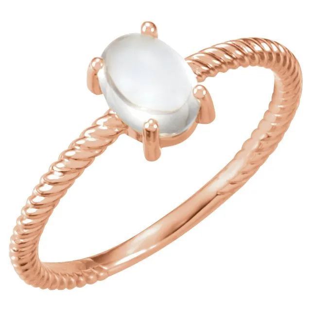 14KT GOLD .85 CT OVAL CABOCHON MOONSTONE ROPE RING