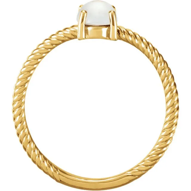 14KT GOLD .85 CT OVAL CABOCHON MOONSTONE ROPE RING