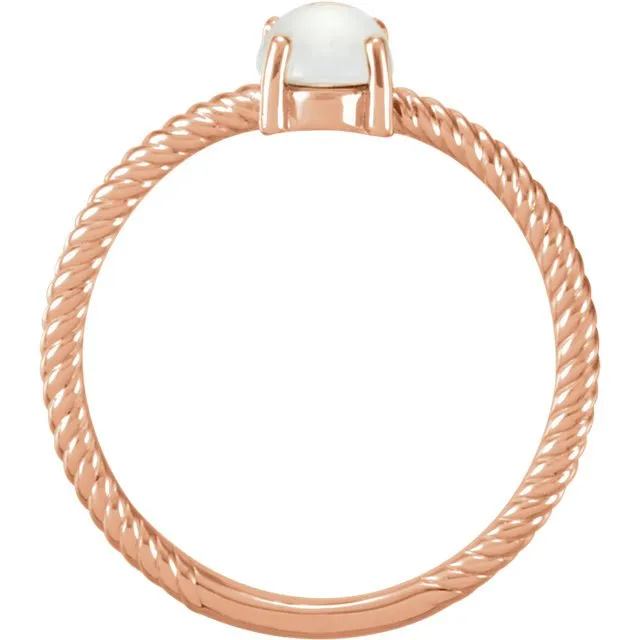 14KT GOLD .85 CT OVAL CABOCHON MOONSTONE ROPE RING