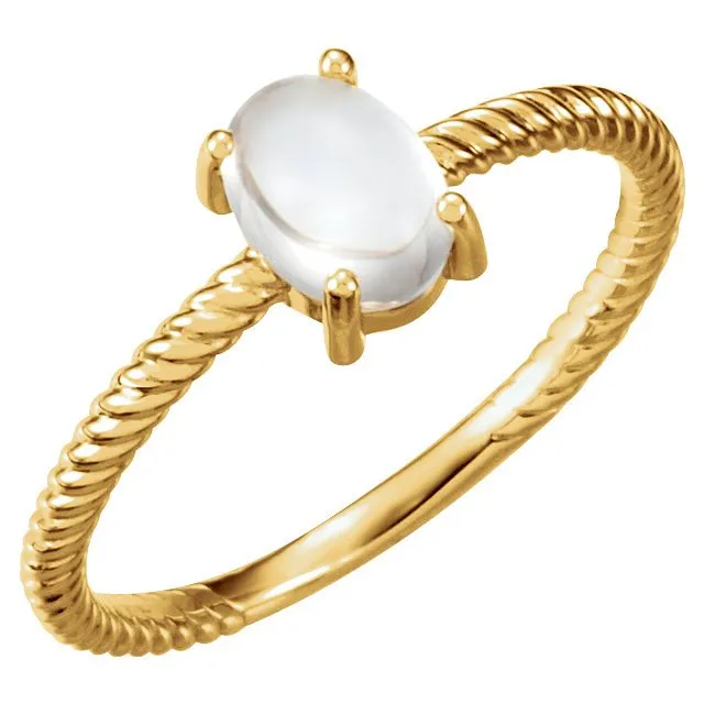 14KT GOLD .85 CT OVAL CABOCHON MOONSTONE ROPE RING