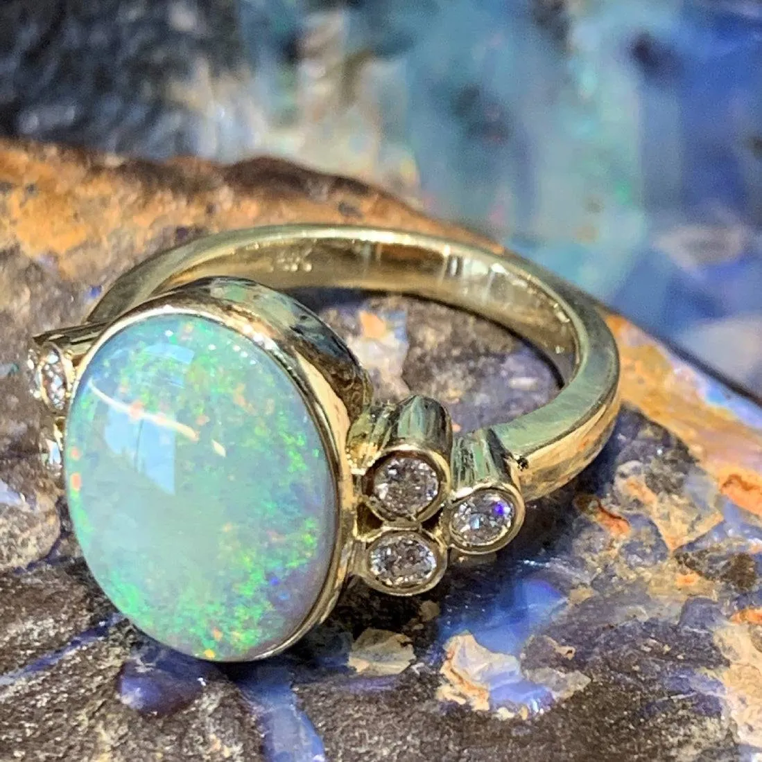 14kt Yellow Gold Black Opal and Diamond ring