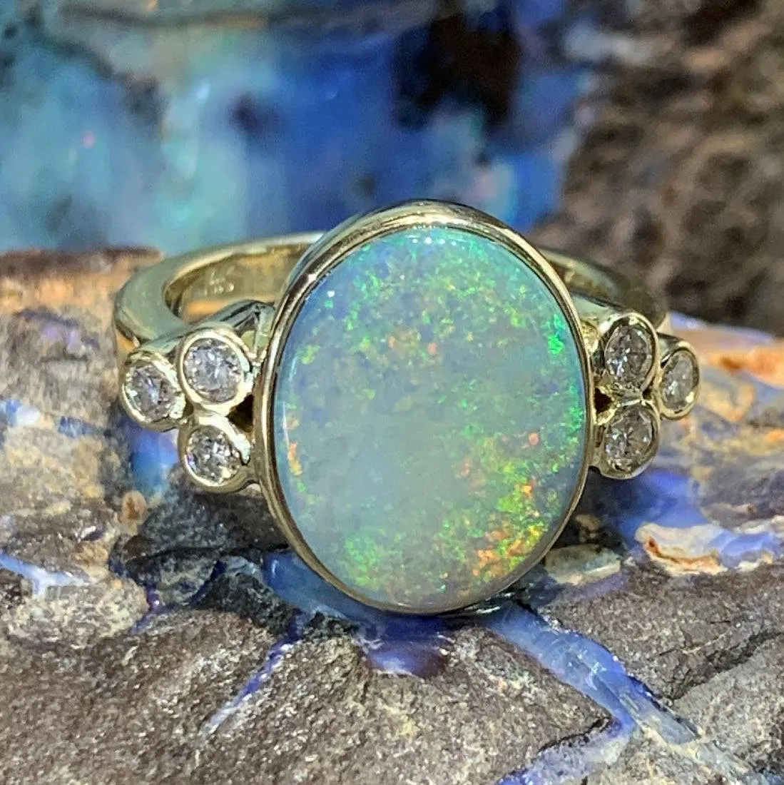 14kt Yellow Gold Black Opal and Diamond ring