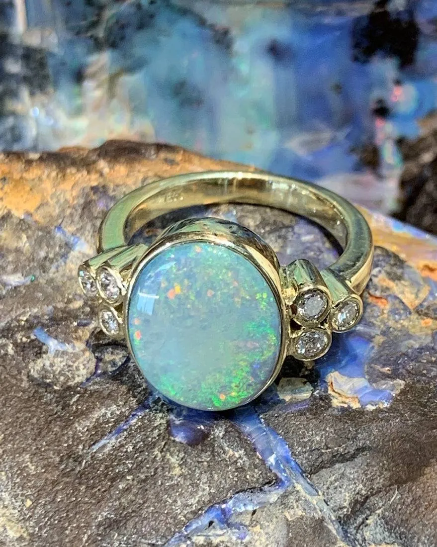 14kt Yellow Gold Black Opal and Diamond ring