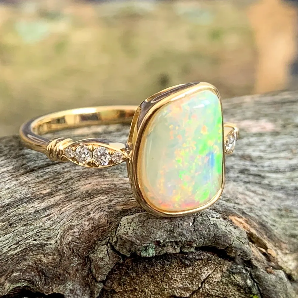 14kt Yellow Gold Light Opal and Diamond ring