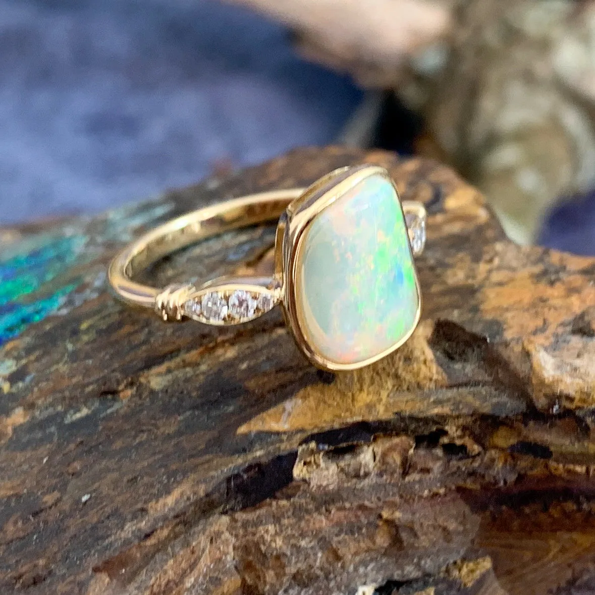 14kt Yellow Gold Light Opal and Diamond ring