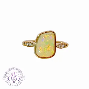 14kt Yellow Gold Light Opal and Diamond ring