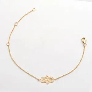 14KY 0.25CTW DIAMOND OPEN CIRCLE HAMSA BRACELET