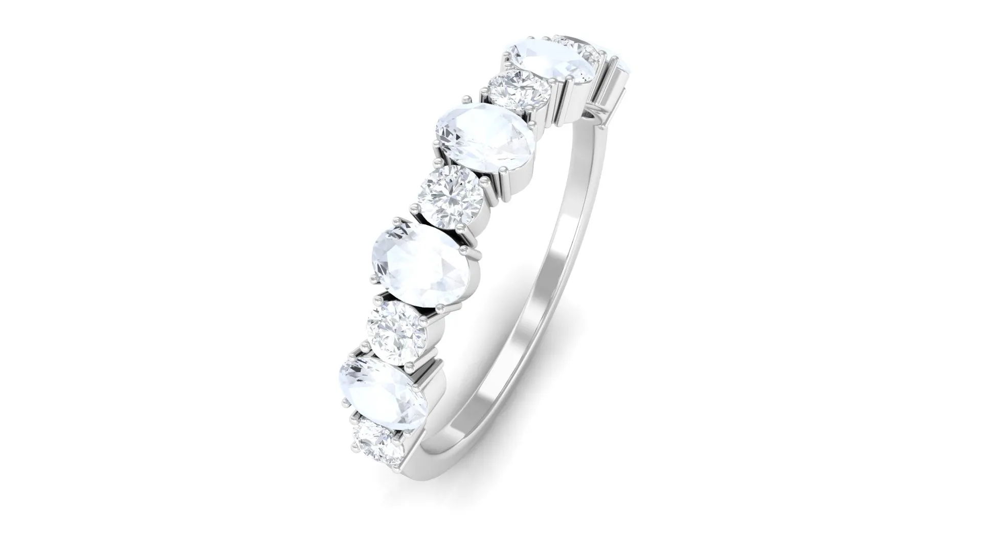 1.5 CT Alternate Moonstone and Diamond Semi Eternity Ring