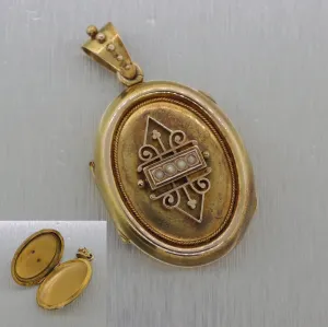 1860's Antique Victorian 14k Yellow Gold Seed Pearl Locket