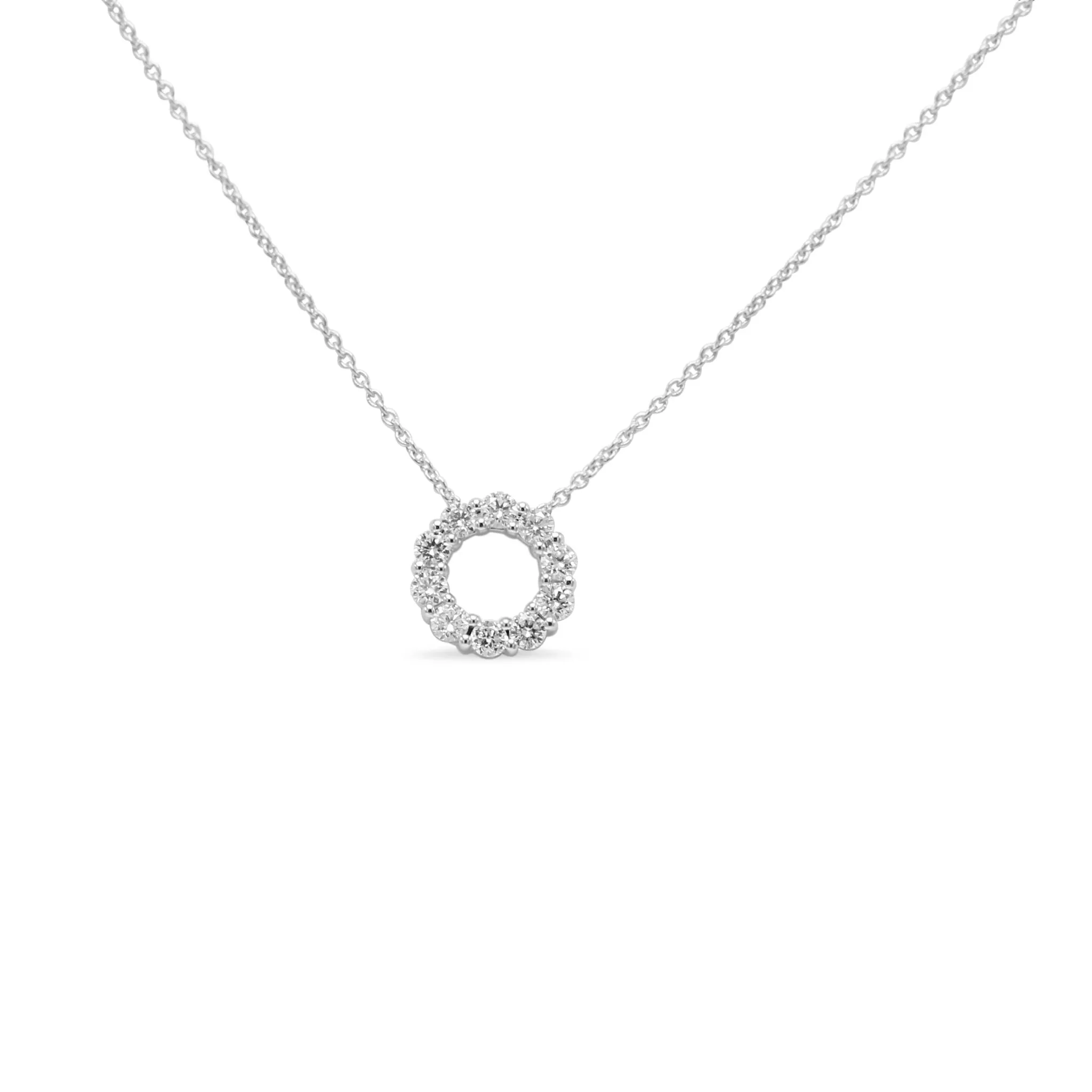 18ct White Gold Diamond Circle Necklace 18"