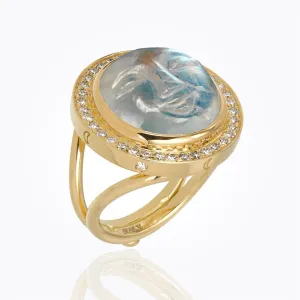 18K Astrid Moonface Ring with royal bluemoon stone and diamond