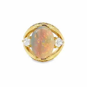 18kt Yellow Gold Black Opal, Sapphire, Aquamarine and Diamond ring