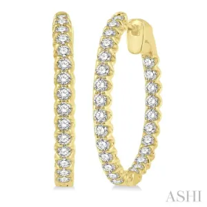 2 ctw Round Cut Diamond In-Out Hoop Earring in 14K Yellow Gold